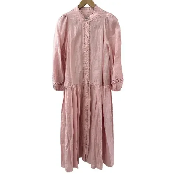 Morton Mac Stella Midi Linen Shirt Dress Light Pink Size Medium/Large Tall - Picture 4 of 12